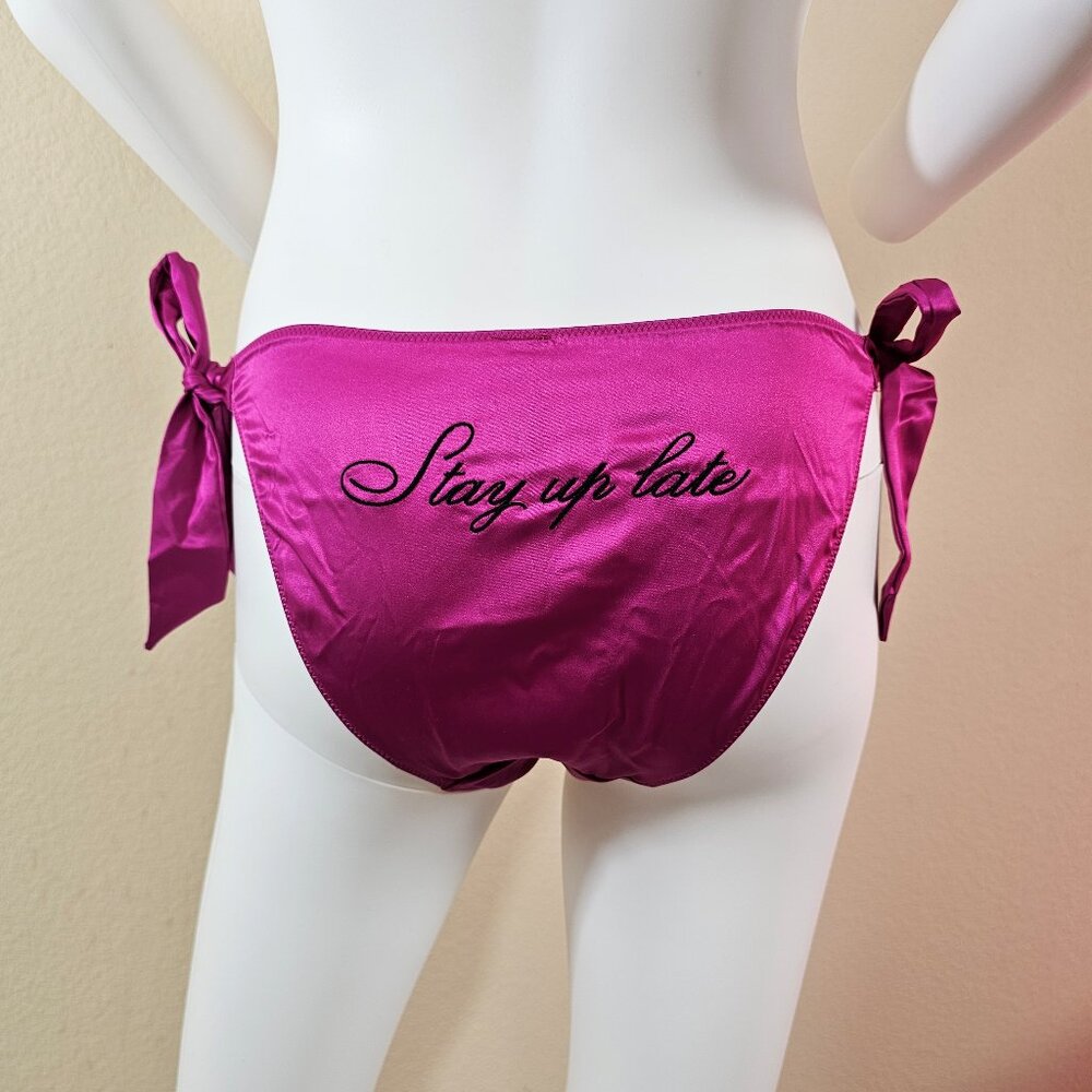 Victoria’s Secret VERY SEXY Pink Satin Cheeky Panty Side Ties Embroidered